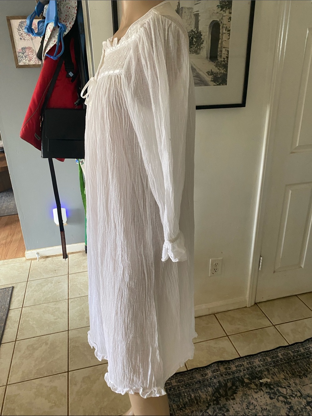 Coldwater Creek White Cotton gauze Peasant Nightgown with Lace Yoke - Picture 5 of 7